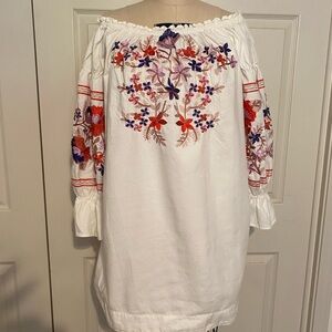 Free People White Embroidered Peasant Blouse/ Dress Large